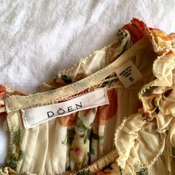 Doen Martha Shirred Ruffle Cotton Sleeveless Mini Dress Orangerie Floral - Picture 10 of 14